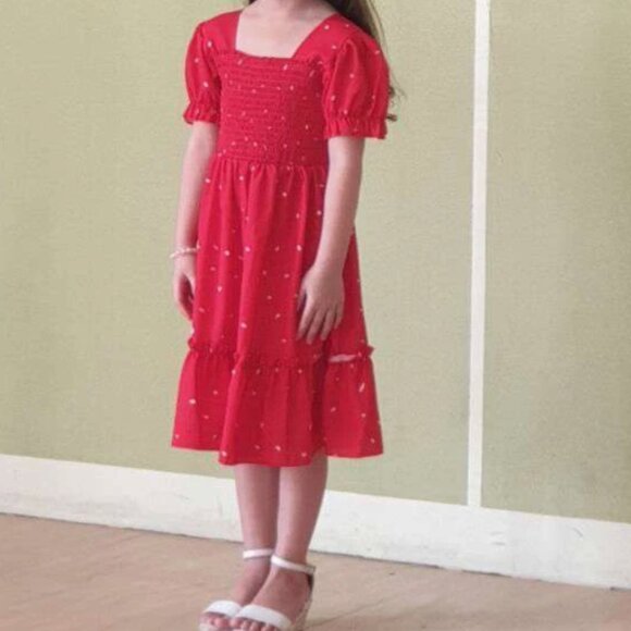 Girl Dalmatian Print Ruffle Hem Shirred Dress 5/6 - Picture 5 of 5